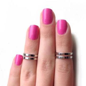 Love Double Knuckle Rings In Chrome Silver - Set..
