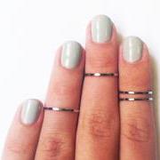 4 Above the Knuckle Rings - chrome silver plated thin shiny bands - set of 4 stackable