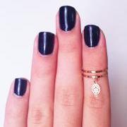 2 Above the Knuckle Rings - gold plated thin rings - with an embellished leaf set of 2 gentle midi rings