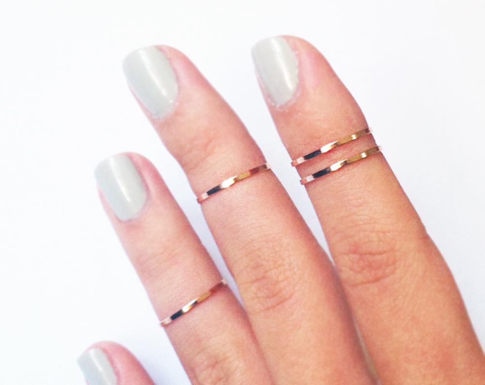 4 Thin Knuckle Rings - Rose Gold Plated Thin Shiny Bands - Set Of 4